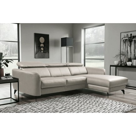 Canapé d'angle en cuir de luxe italien , 5 places BERTI, gris clair, angle droit