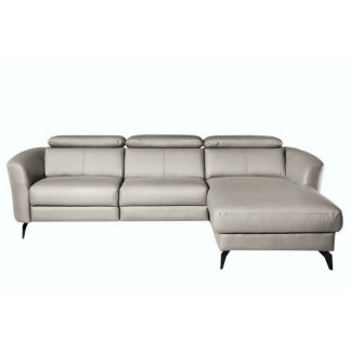 Canapé d'angle en cuir de luxe italien , 5 places BERTI, gris clair, angle droit