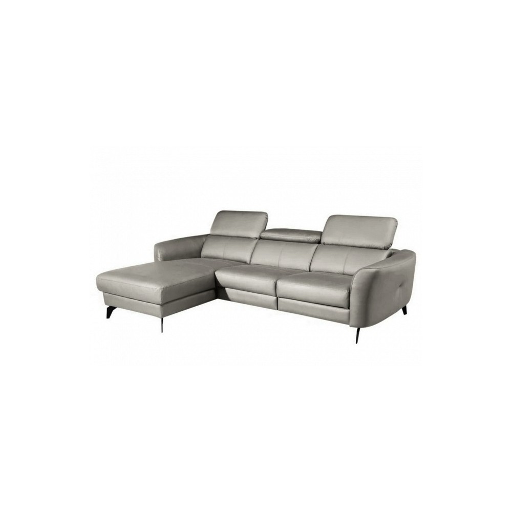 Canapé d'angle en cuir de luxe italien 5 places BERTI, gris clair, angle gauche