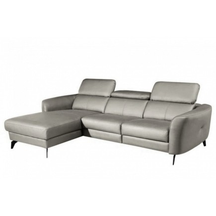 Canapé d'angle en cuir de luxe italien 5 places BERTI, gris clair, angle gauche