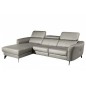 Canapé d'angle en cuir de luxe italien 5 places BERTI, gris clair, angle gauche