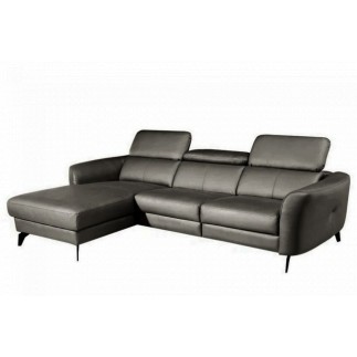 Canapé d'angle en cuir de luxe italien 5 places BERTI, gris foncé, angle gauche