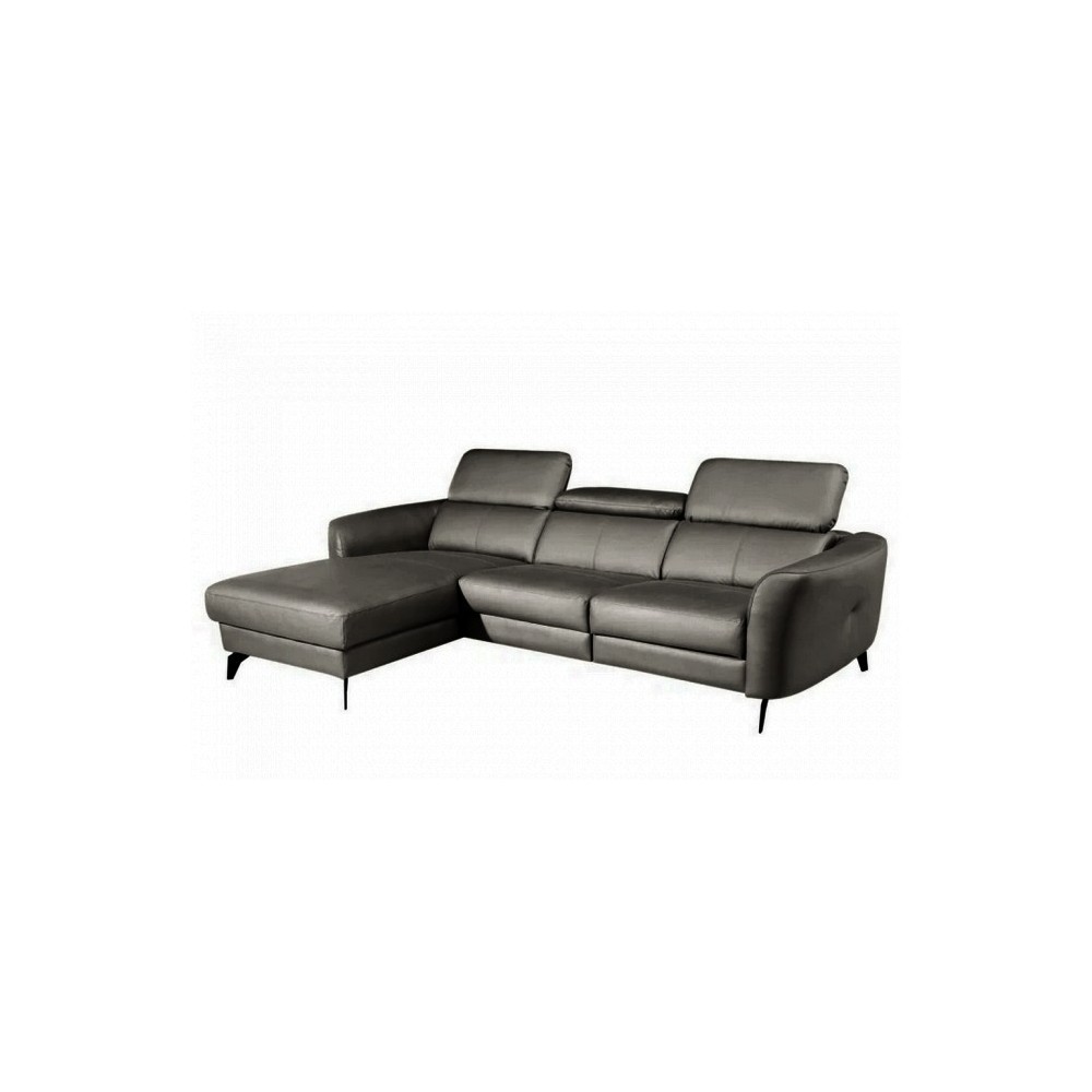 Canapé d'angle en cuir de luxe italien 5 places BERTI, gris foncé, angle gauche