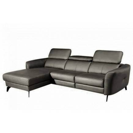 Canapé d'angle en cuir de luxe italien 5 places BERTI, gris foncé, angle gauche