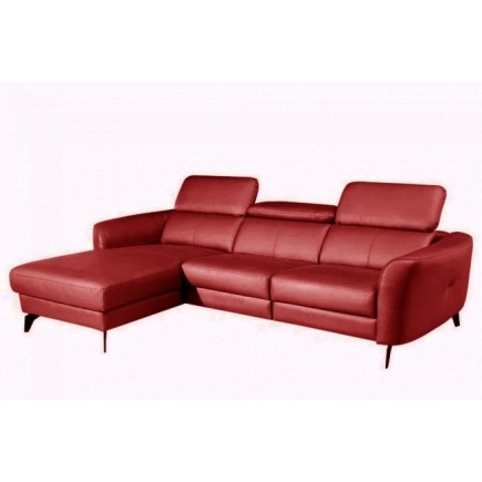 Canapé d'angle en cuir de luxe italien 5 places BERTI, rouge foncé, angle gauche