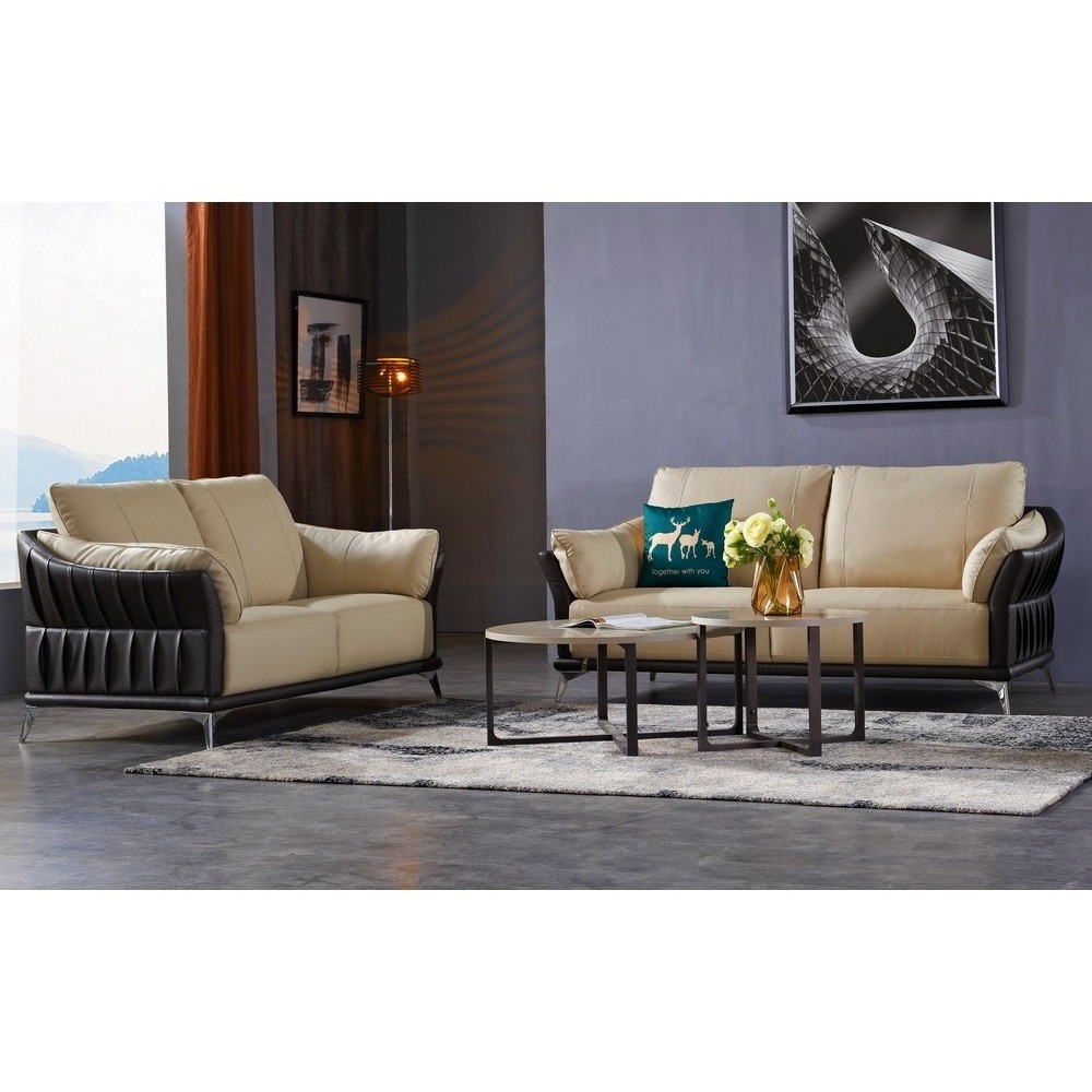2eme paiement de la commande: Ensemble canapé 3 places et 2 places en cuir italien buffle dublin, couleur beige et liseret choco
