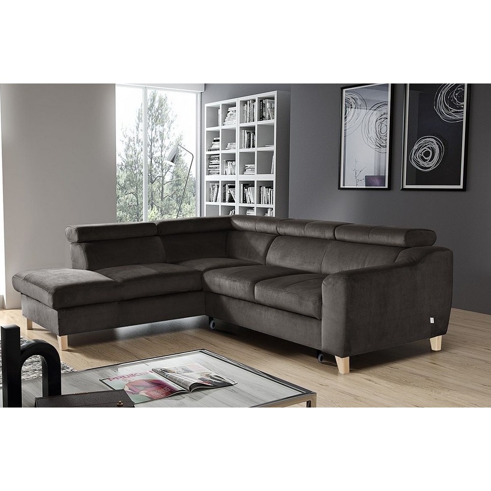 Canapé d'angle convertible en velours luxe 5 places, ASTERIA chocolat clair, angle gauche