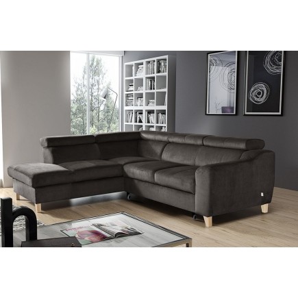 Canapé d'angle convertible en velours luxe 5 places, ASTERIA chocolat clair, angle gauche