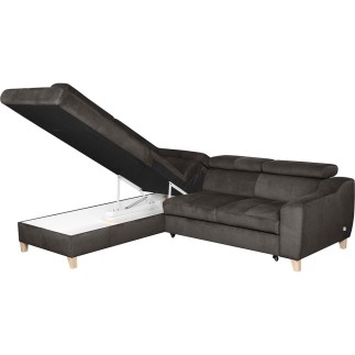 Canapé d'angle convertible en velours luxe 5 places, ASTERIA chocolat clair, angle gauche