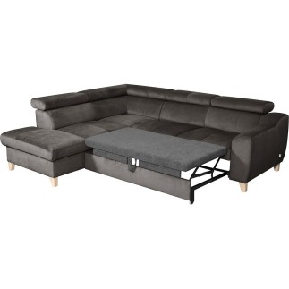 Canapé d'angle convertible en velours luxe 5 places, ASTERIA chocolat clair, angle gauche